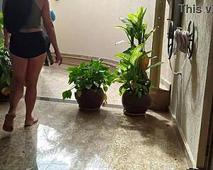 Married housewife TEASES gas DELIVERY guy before outdoor BLOWJOB and CUM swallow