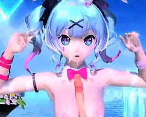 hatsune miku slips into nude rabbit hole costume mod teasing big tits and ass with toy