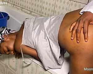 skinny babe hooks up with lucky plumber for one hot pool bathroom fuck