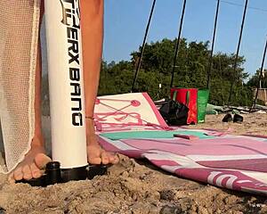 Blonde milf goddess sup yoga wet pussy lush toy public cumshot