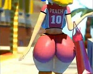 Peach's big ass and tits bounce wild as she's fucked deep