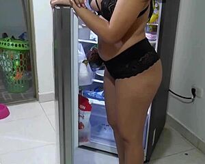 stepdad catches 18-year-old stepdaughter in underwear in kitchen at dawn and pounds her tight pussy