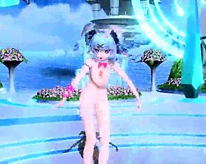 hatsune miku slips into nude rabbit hole costume mod teasing big tits and ass with toy