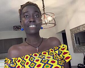 This naughty big tits black babe gets her throat stuffed rough upside down during amateur casting