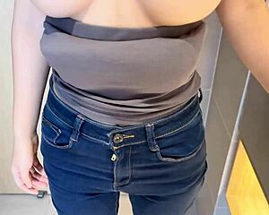 Firm round perfect tits bounce as mirror fuck starves horny slut to leg-shaking orgasm