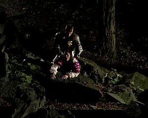 knight pounds hot brunette's ass outdoors doggy then cowgirl all night