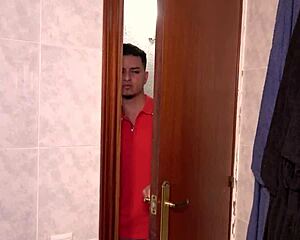 hey check curvy tattooed milf taking doggy from horny guy in shower