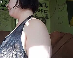 thick brunette begs for cum and gets massive load on face neck tits