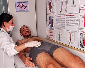 the brazilian nurse catches him hard and dives into a juicy blowjob frenzy