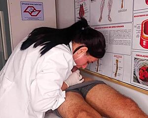 the brazilian nurse catches him hard and dives into a juicy blowjob frenzy