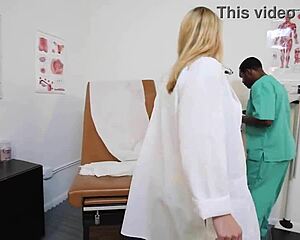 Joslyn Jane's sexy doctor pussy gets licked fucked and cummed on by Rome Major!