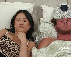 Wife catches cheating then licks her shaved pussy for forgiveness threesome