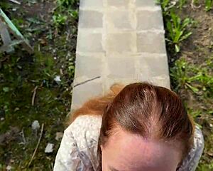 Russian milf creampied deepthroat pov in country nature closeup