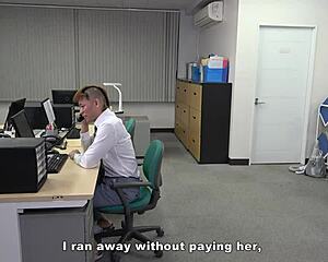 japanese mistress mero smokes while facesitting in office skirt and boots