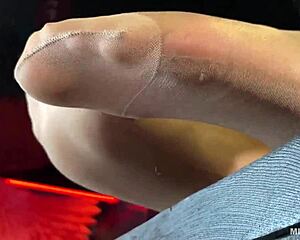 BEAUTIFUL MISTRESS FEET Tease in Flesh-Colored NYLONS on Desk CLOSE-UP!