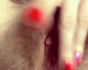 playing my big clit close up on hairy pussy masturbating