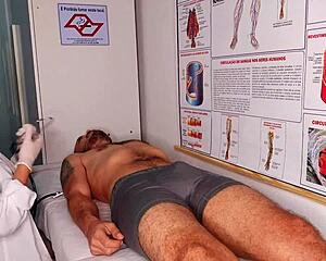 the brazilian nurse catches him hard and dives into a juicy blowjob frenzy