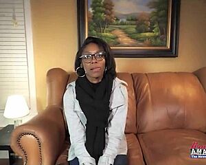 Nerdy Brunette Sylvia Masturbates Before Blowing and Riding Huge Cock