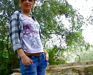 Whoa, can you handle this wild blowjob deep in nature with big cock throbbing?!