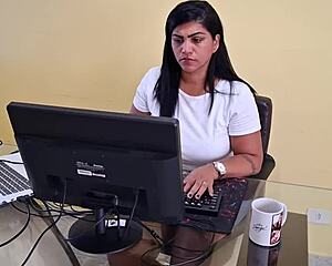 Nicoly Mattos Couldn't Resist Giving Ass Creampie After Office Blowjob and Bent Over Desk Fuck