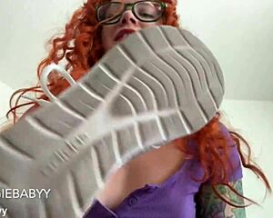 Manipulative redhead femdom humiliates with stinky sneaker smell in gym POV full veggiebabyy video