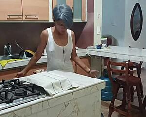 stepsister bends over kitchen counter begging for your cock while hubby's away