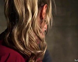 Busty blonde choked deepthroated in bondage