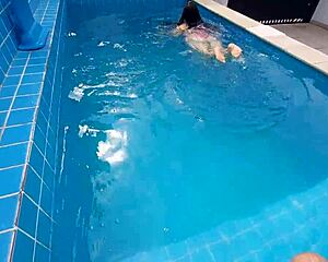 Half-Sister Shocked By My Hard Cock Poolside