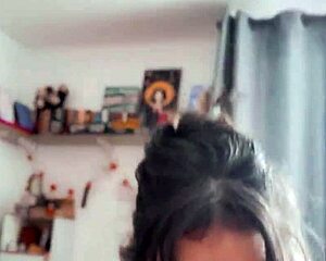 Chubby latina girlfriend deepthroats balls swallows cum homemade