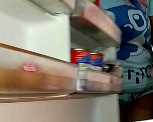stepmom's huge ass raided in fridge surprise doggy fuck