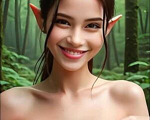 triptekstudios brunette elf strips clothes masturbates in forest cute face!
