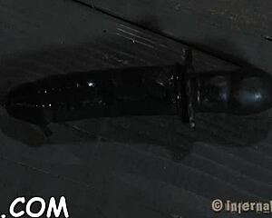 Masked Brunette Babe Rubs Cooter Furiously With Toys In BDSM Masturbation Frenzy!