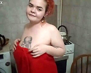 chubby tattooed wife gulps milk then deepthroats cock for huge facial cumshot close up