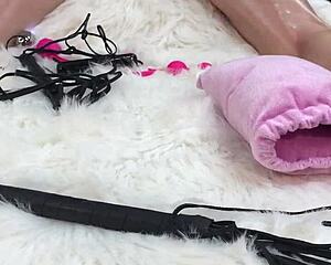 her tight wet pussy and asshole stretched screaming from my glass dildo after amazing oiled massage sent home swollen to husband