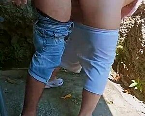 petite latina spreads tight pussy behind abandoned house, creampie drips