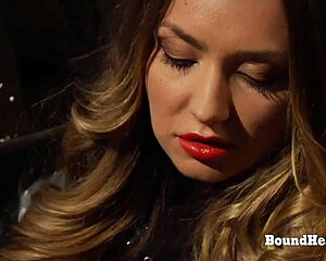 Naughty Slave Kneels Licking Madame's Pussy in Bondage Submission!