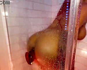two curvy goth babes with huge fake tits oil up and lick pussy in shower sex tape 🔥🖤💦