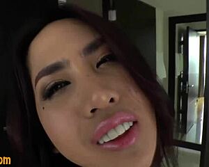 asian ladyboy strokes her tgurl cock in lingerie stockings till massive cumshot explodes high def fetish glamour