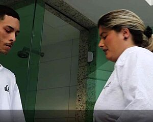 Young stepson pounds busty milf's big ass right after her steamy shower