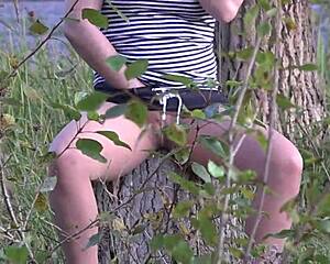 outdoor anal toy fun during phone sex with voyeur watching?