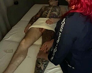 Petite masseuse slut dirty talks while sucking monster cock for cumshot