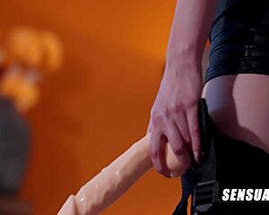 Strapon bulging in stockings sparks her naughtiest smile ever?