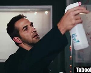 The skinny 18yo blonde student gets surprised and fucked hard by the creepy old janitor in school