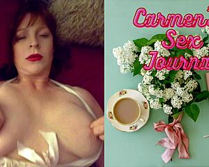 i can't stop watching granny carmen in red lingerie orgasm hard on her pink dildo