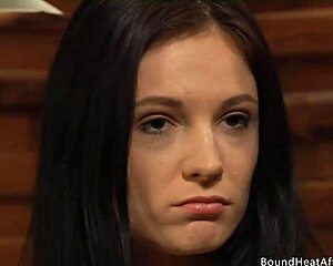 curvy lesbian slaves bound tight, licking to big tits mistress orgasm