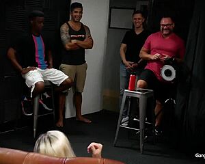 wanna see this blonde milf gag on cocks before they all cum deep in her pussy