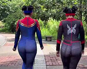 spider woman cosplay fun with friend's boyfriend