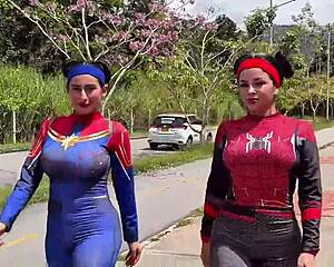 spider woman cosplay fun with friend's boyfriend