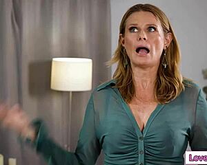 my straight big tits stepmom straps on and fucks my shaved pussy so good