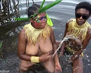 MY TWO ZULU WIVES BATHE NAKED IN VILLAGE WHICH TITS BETTER?